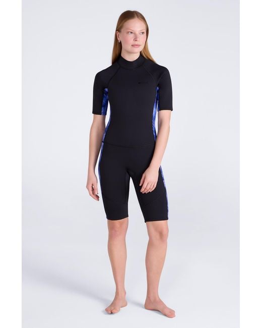 Mountain Warehouse Blue 'Shorty' Printed Wetsuit Uv Protection Chlorine Resistant Surfing Suit Neoprene