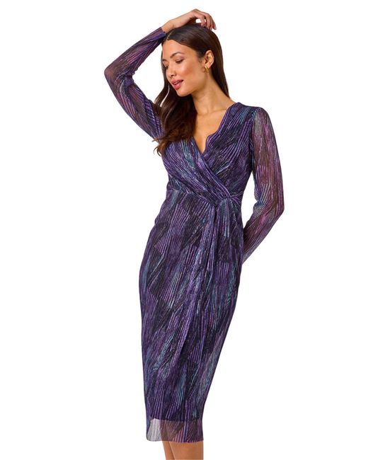Roman Purple Foil Plisse Wrap Dress