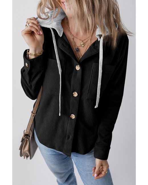 Azura Exchange Corduroy Hoodie Jas Casual Stijl in het Black