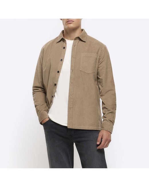 River Island Natural Shirt Regular Fit Corduroy Long Sleeve Cotton for men