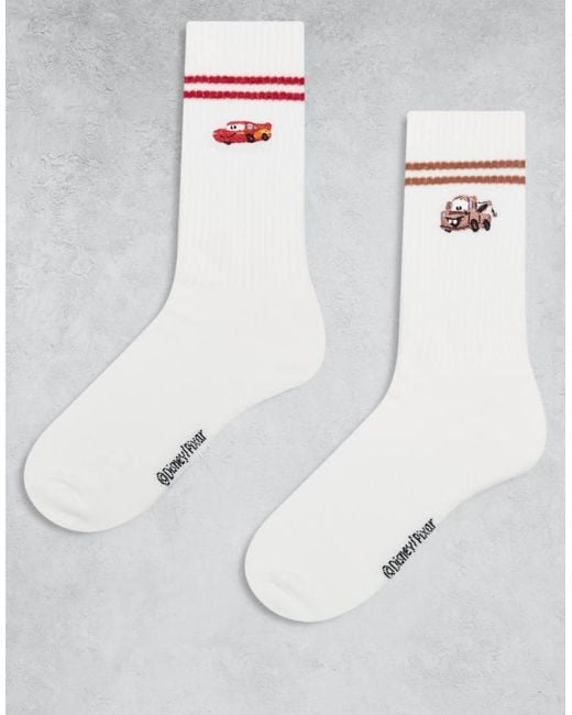 ASOS White Disney Pixar 2 Pack Socks With Mater And Mcqueen Embroidery for men