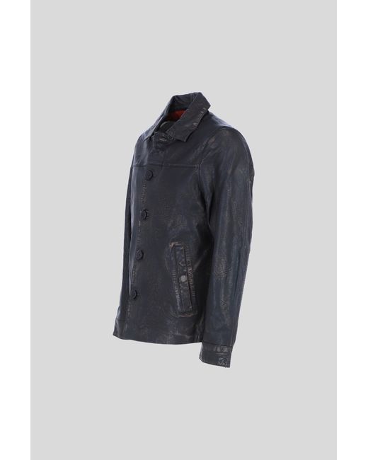 Ashwood Leather Blue 'Class' Real Regular Fit Coat With Button Closure for men