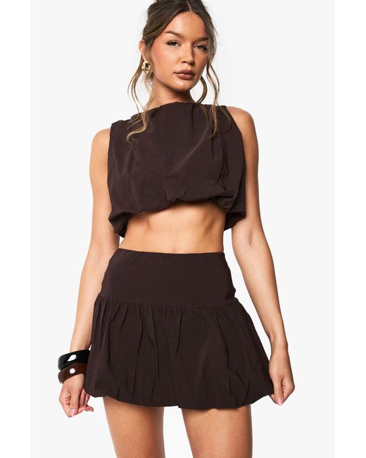 Boohoo Black Bengaline Ruched Puffball Top