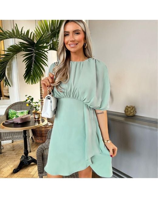 AX Paris Green Egg Batwing Gathered Top Mini Dress