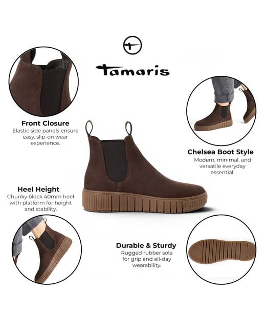Tamaris Brown Leather Chelsea Ankle Boots