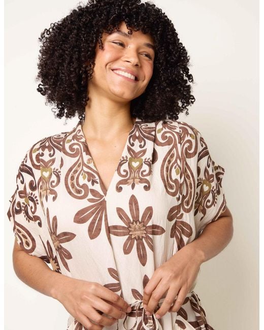 Blue Vanilla Natural Dress With Bold Floral Print