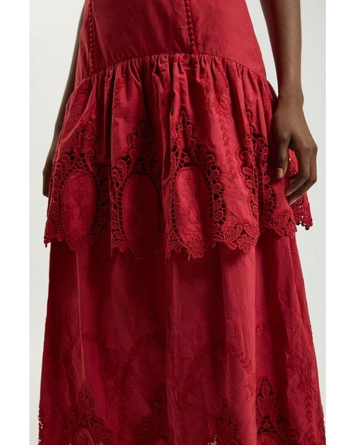 Karen Millen Red Cotton Cutwork Strappy Woven Midi Dress