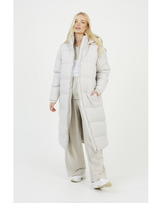 Brave Soul White Maxi Hooded Puffer Jacket With Detachable Sleeves