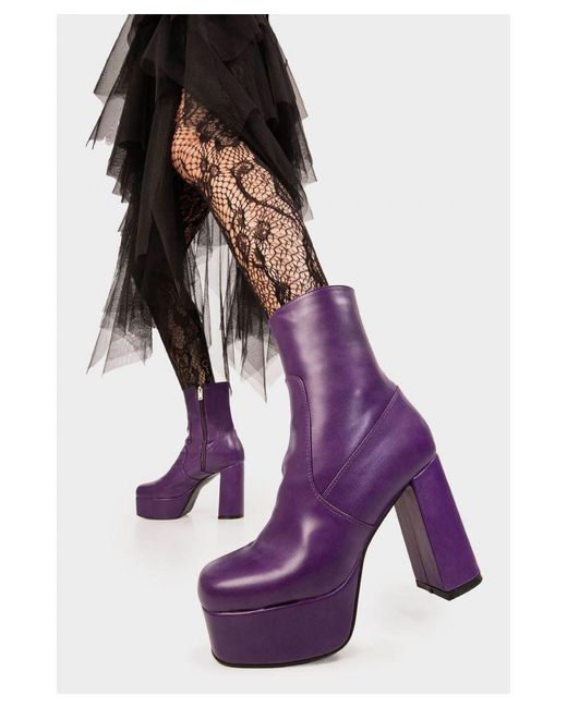 Lamoda Purple Ankle Boots Making Moves Round Toe Platform Heels With Zipper