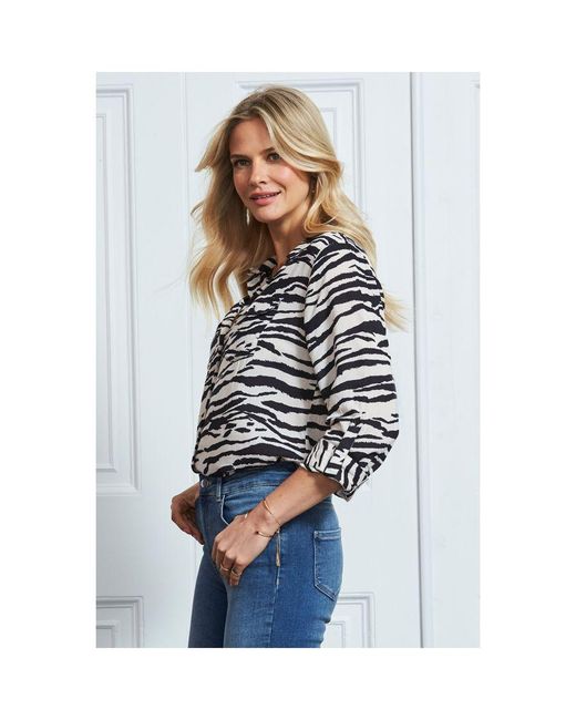 Sosandar Multicolor Natural Zebra Print Pocket Detail Utility Shirt