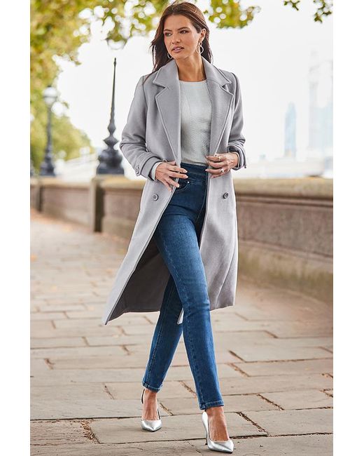Sosandar Gray Double Breasted Tab Sleeve Coat