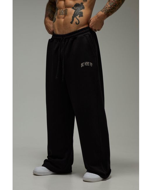 BoohooMAN Black One More Rep Camo Wide Leg Jogger for men