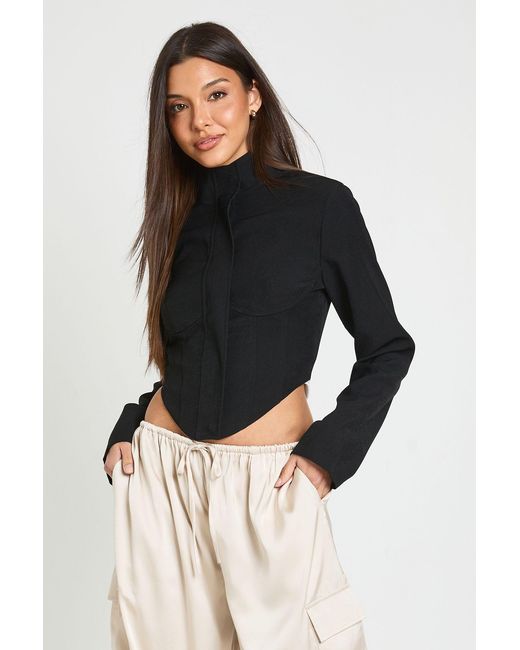 Boohoo Black Structured Corset Funnel Top