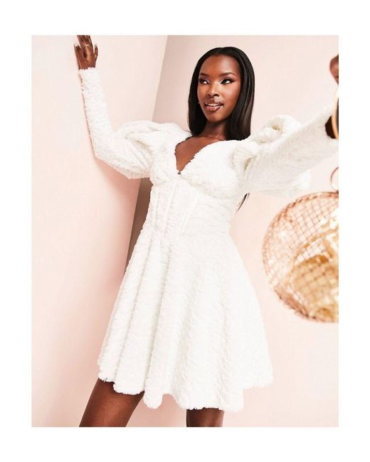 ASOS Natural Fluffy Knitted Corsetted Dress With Flippy Skirt