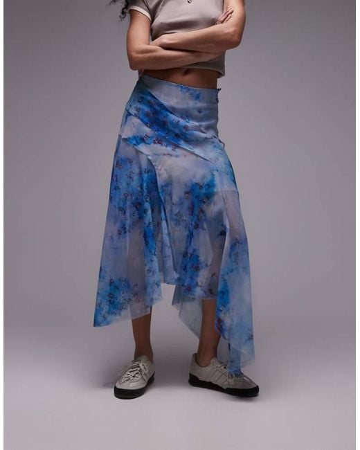 TOPSHOP Blue Asymmetric Midi Skirt