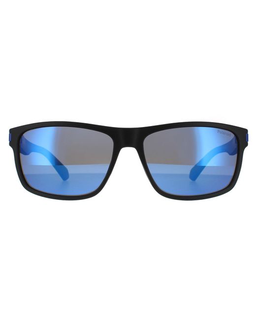 Polaroid Blue Rectangle Matte Mirror Polarized for men