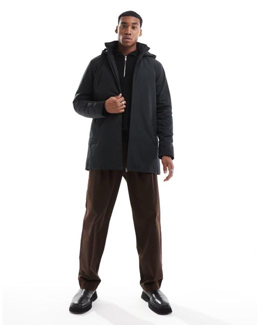 French Connection Black Lined Mac Jacket With Hood for men