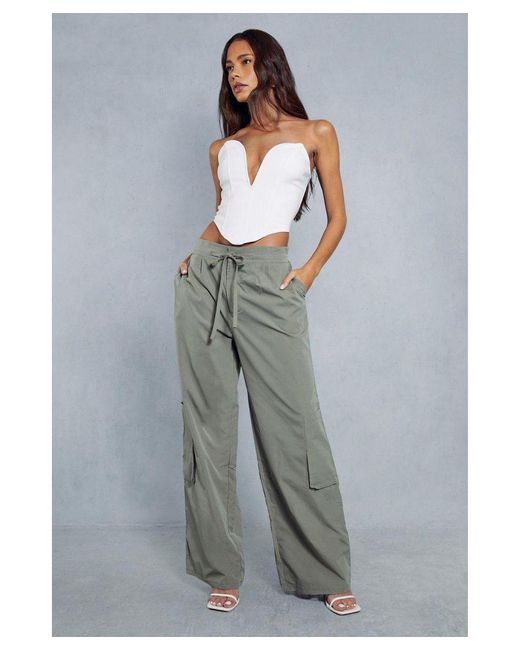 MissPap Gray Low Rise Draw String Waist Cargo Trouser