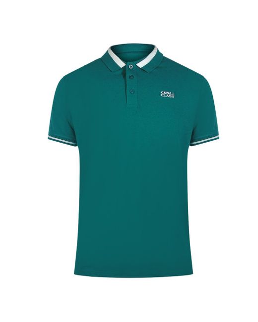 Roberto Cavalli Green Bold Stripe Collar Polo Shirt Cotton for men