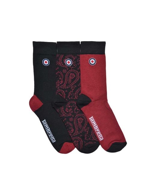 Lambretta Red Paisley Socks (Pack Of 3) /Burgundy) for men