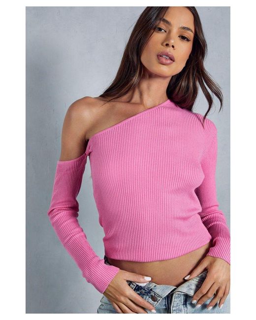 MissPap Pink Fine Knit Cold Shoulder Top