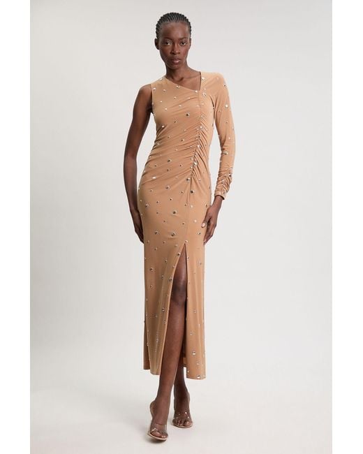 Karen Millen Natural Premium Slinky Crepe Embellished Cut Out Maxi Dress
