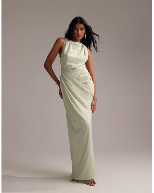 ASOS Green Bridesmaids Draped Overlay Crepe Maxi Dress