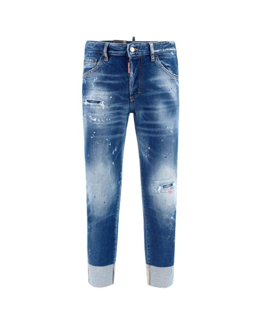 DSquared² Blue Sailor Jean Paint Splatter Dark Denim Pants Cotton for men