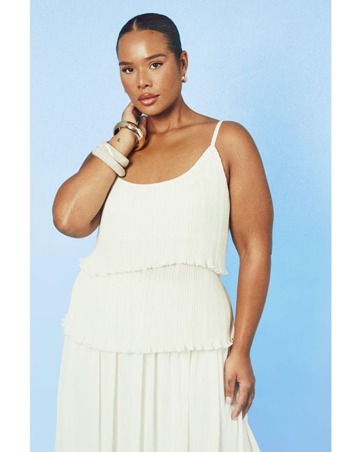 Boohoo Blue Plus Plisse Tiered Strappy Top