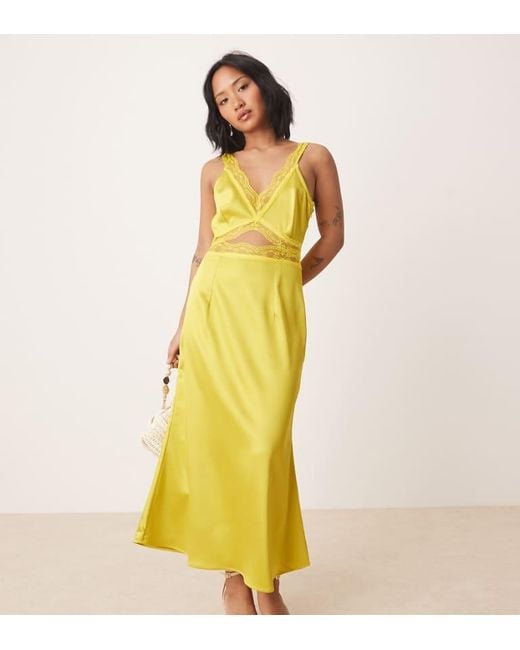 Never Fully Dressed Yellow Petite Mimi Lace Cut-Out Satin Midaxi Dress