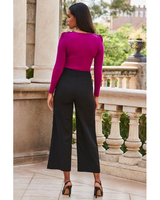 Sosandar Pink Button Detail Culottes
