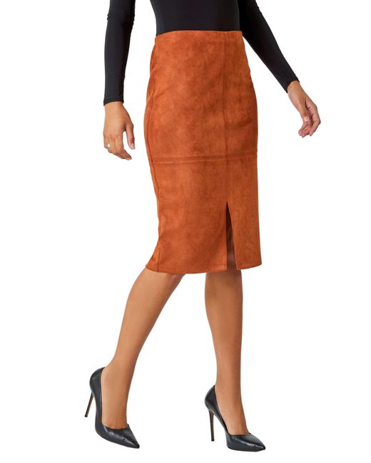 Roman Orange Suedette Pencil Stretch Skirt