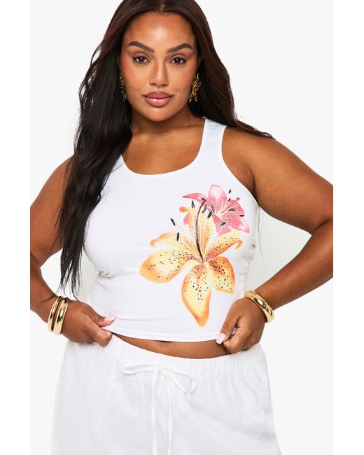 Boohoo White Plus Floral Tank Top