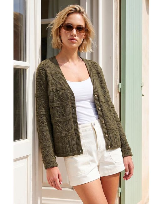 Roman Green Pointelle Knit Cardigan