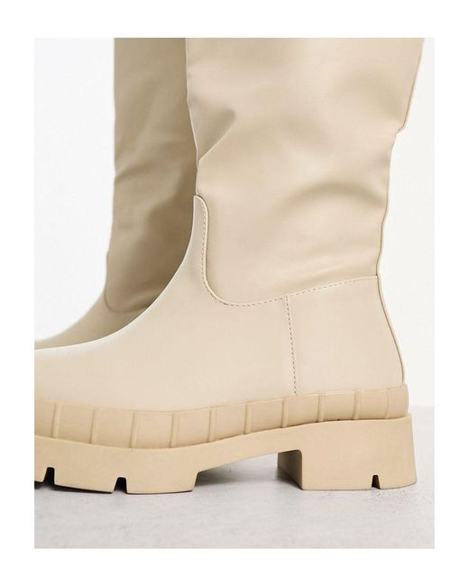 Raid White Wide Fit Challenge Chunky Flat Knee Boots