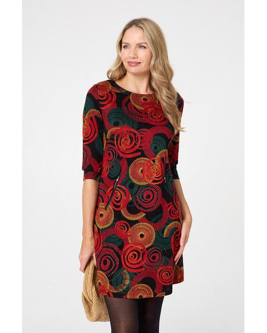 Izabel London Red Printed 3/4 Sleeve Short Dress