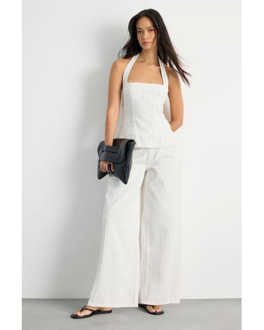 Warehouse White Pinstripe Wide Leg Jean