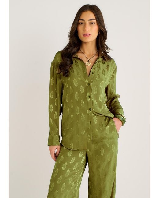 Gini London Green Floral Satin Jacquard Shirt