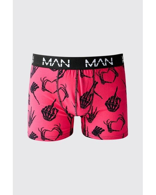 BoohooMAN Red Halloween Skeleton Boxers for men