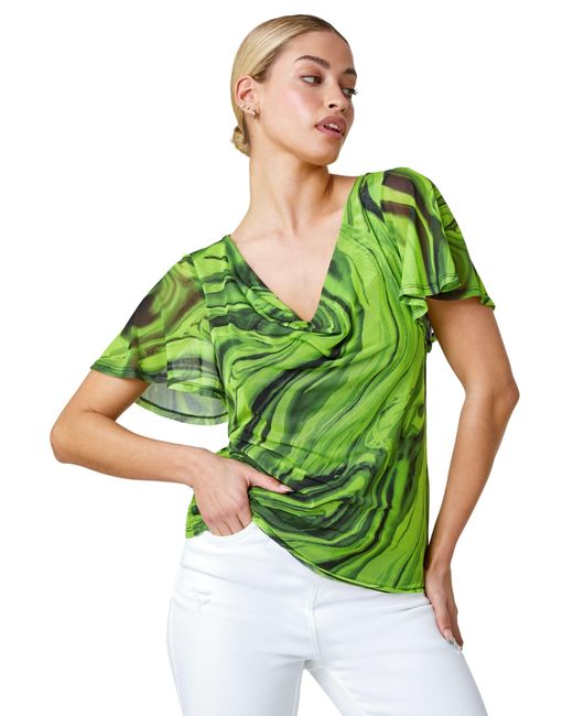 D.u.s.k Green Swirl Print Stretch Cut Out Top