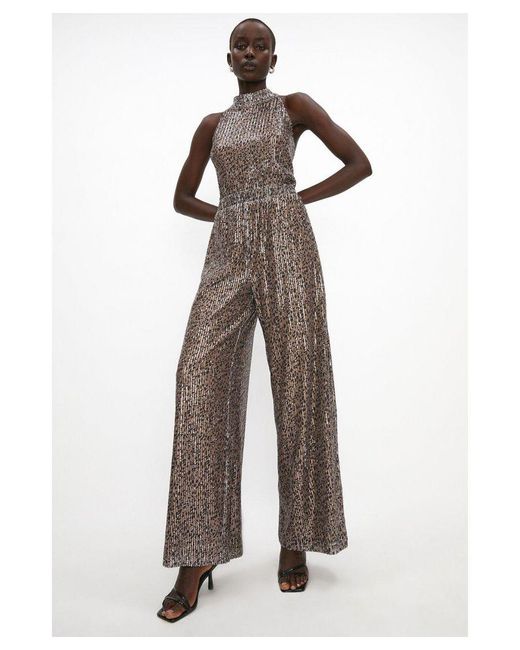 Coast Natural Animal Print Sequin Wide Leg Trousers