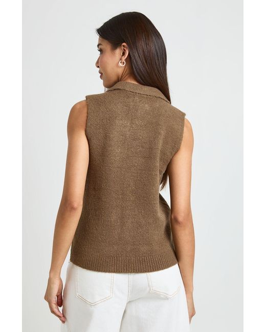 Boohoo Brown Soft Knit Collared Button Through Top