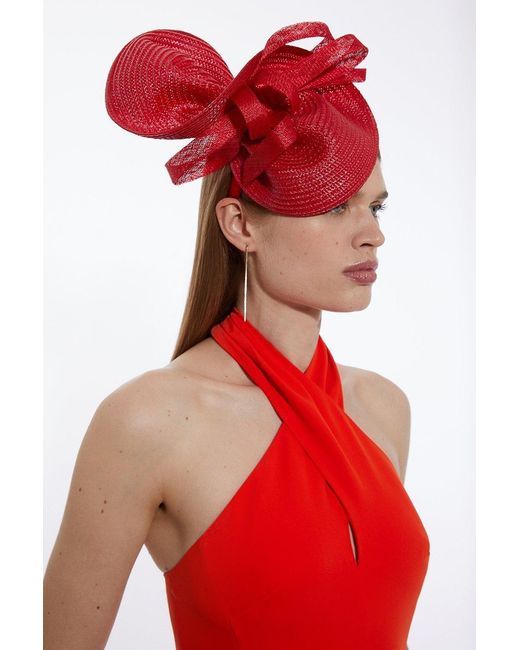 Karen Millen Red Asymmetric Bow Headband Fascinator