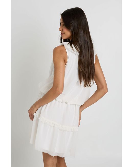Boohoo White Chiffon Ruffle Detail Skater Dress