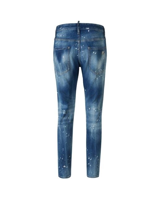 DSquared² Blue Skater Jean Faded Bleached Splash Effect Jeans Cotton for men