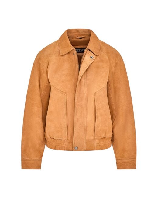 Infinity Leather Brown Biker Blouson Bomber Oversized Jacket