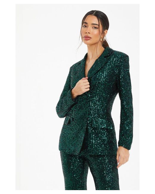 Quiz Green Bottle Sequin Tailored Blazer