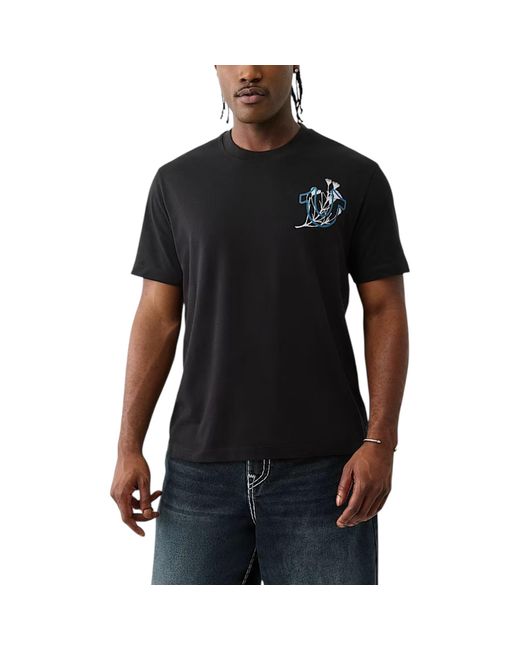True Religion Black T Shirts Nature Graphic Crew Neck Summer Cotton Tee for men
