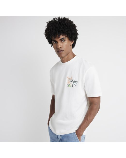 River Island White T-Shirt Regular Fit 7Up Graphic Cotton for men