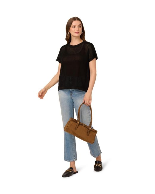 Adrianna Papell Black Dolman Mesh Sweater